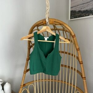 Bozzolo Green Ribbed V-Neck Crop Tank S/M